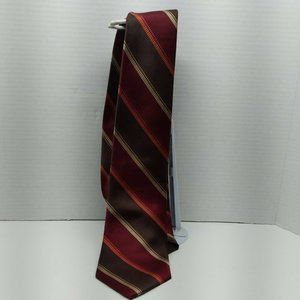 MERONA Brown Burgandy Gold Striped 100% SILK Neck Tie Classic Prep Professional